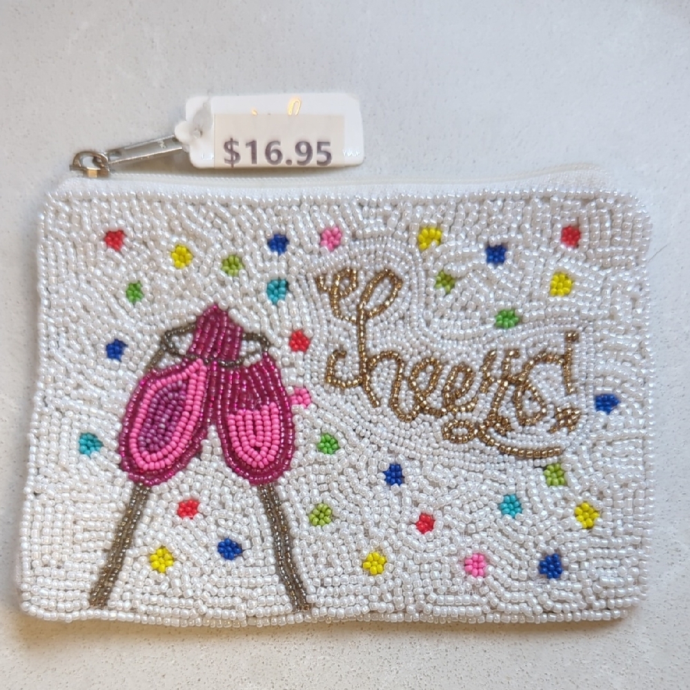 Beaded Coin Purse with Wine Glasses